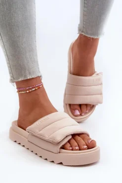 Damskie Big Star Shoes Damskie Klapki Na Platformie Big Star NN274773 Beżowe