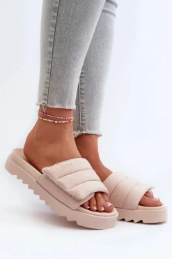 Damskie Big Star Shoes Damskie Klapki Na Platformie Big Star NN274773 Beżowe