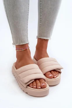 Damskie Big Star Shoes Damskie Klapki Na Platformie Big Star NN274773 Beżowe