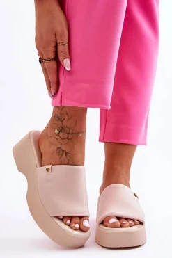 Sale Evento Damskie Klapki Na Platformie Beżowe Carmela