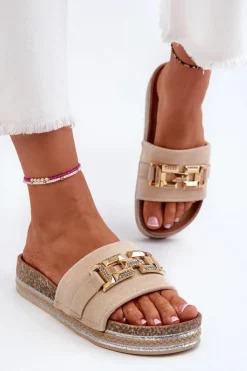 Boto Klapki Na Platformie|Klapki Damskie Klasyczne*Damskie Klapki Na Platformie Z Ozdobą Beżowe Vapireta