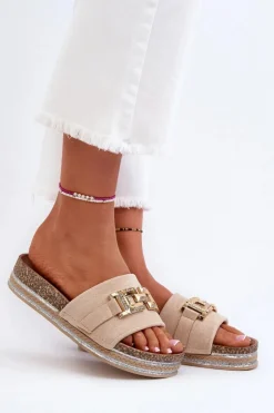 Boto Klapki Na Platformie|Klapki Damskie Klasyczne*Damskie Klapki Na Platformie Z Ozdobą Beżowe Vapireta