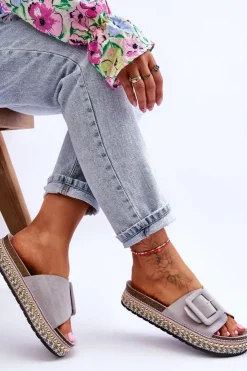 Boto Klapki Na Platformie*Damskie Klapki Na Zdobionej Platformie Szare Joyce