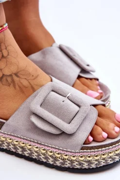 Boto Klapki Na Platformie*Damskie Klapki Na Zdobionej Platformie Szare Joyce