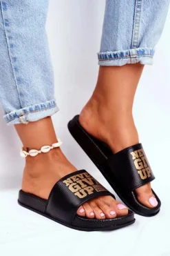 Clearance Boto Damskie Klapki Never Give Up Złote Czarne