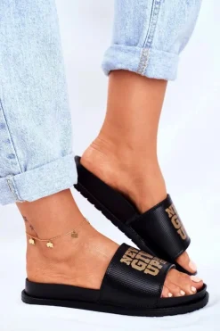 Damskie Boto Damskie Klapki Never Give Up2 Złote Czarne