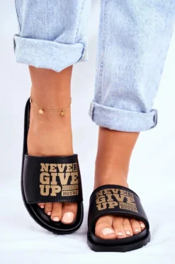 Damskie Boto Damskie Klapki Never Give Up2 Złote Czarne