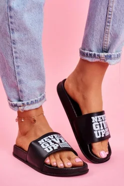 Best Boto Damskie Klapki Never Give Up Czarno Białe