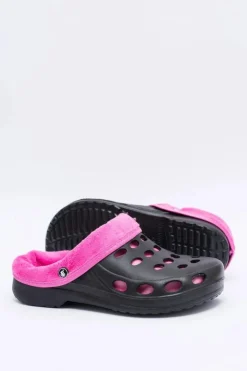 Online Boto Damskie Klapki Ocieplane Czarno Różowe Kroksy EVA