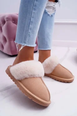 Sale Boto Damskie Klapki Papcie Beżowe Mirendy