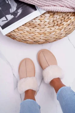 Sale Boto Damskie Klapki Papcie Beżowe Mirendy