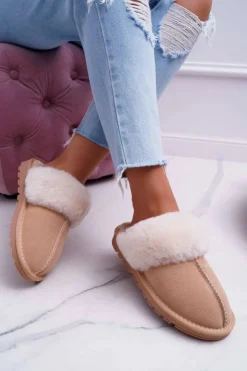 Sale Boto Damskie Klapki Papcie Beżowe Mirendy