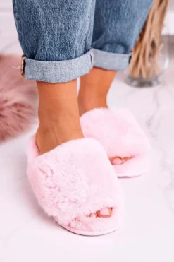 Evento Kapcie Klasyczne*Damskie Klapki Papcie Futrzane Różowe Sweet