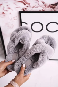 Boto Damskie Klapki Papcie Futrzane Szare Cozy Time