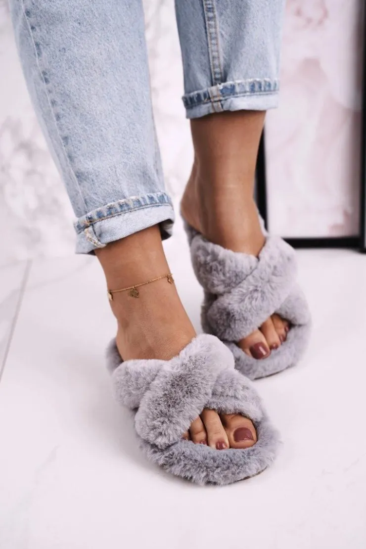 Boto Damskie Klapki Papcie Futrzane Szare Cozy Time