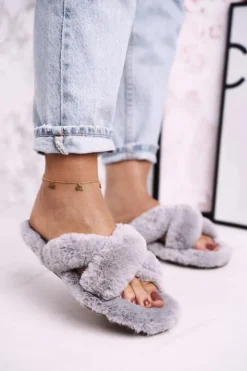 Boto Damskie Klapki Papcie Futrzane Szare Cozy Time