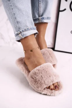 Discount Boto Damskie Klapki Papcie Futrzane Jasny Brąz Cold Days