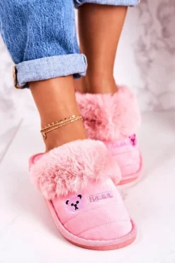 Clearance Boto Damskie Klapki Papcie Z Futerkiem Różowe Teddy