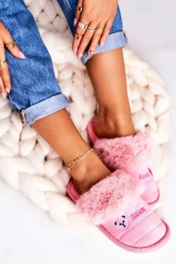 Clearance Boto Damskie Klapki Papcie Z Futerkiem Różowe Teddy