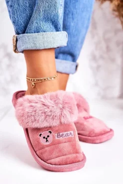 Boto Kapcie Klasyczne|Klapki Z Futerkiem*Damskie Klapki Papcie Z Futerkiem Pudrowy Róż Teddy