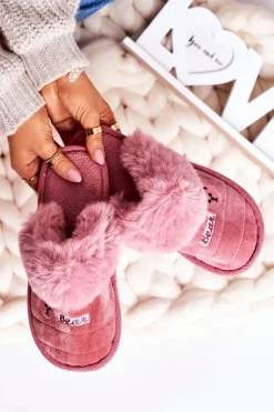 Boto Kapcie Klasyczne|Klapki Z Futerkiem*Damskie Klapki Papcie Z Futerkiem Pudrowy Róż Teddy