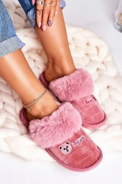 Boto Kapcie Klasyczne|Klapki Z Futerkiem*Damskie Klapki Papcie Z Futerkiem Pudrowy Róż Teddy