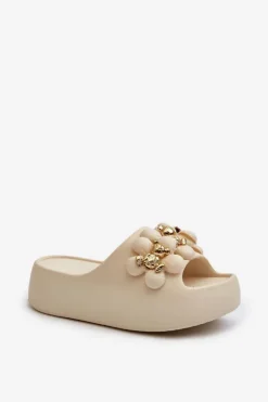 Damskie Boto Damskie Klapki Piankowe Z Ozdobami Na Grubej Podeszwie Jasnobeżowe Bremavia