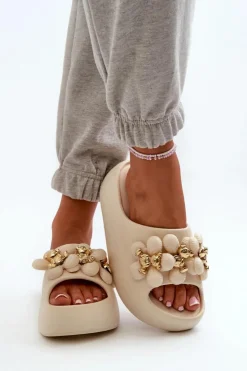 Damskie Boto Damskie Klapki Piankowe Z Ozdobami Na Grubej Podeszwie Jasnobeżowe Bremavia