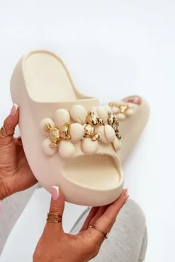 Damskie Boto Damskie Klapki Piankowe Z Ozdobami Na Grubej Podeszwie Jasnobeżowe Bremavia