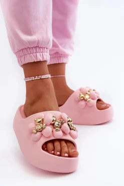 Boto Damskie Klapki Piankowe Z Ozdobami Na Grubej Podeszwie Różowe Bremavia Różowy