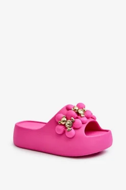 Outlet Boto Damskie Klapki Piankowe Z Ozdobami Na Grubej Podeszwie Fuksja Bremavia Różowy