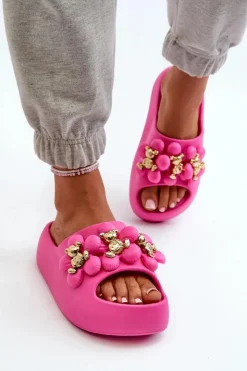 Outlet Boto Damskie Klapki Piankowe Z Ozdobami Na Grubej Podeszwie Fuksja Bremavia Różowy