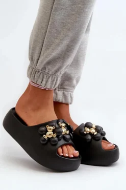 Boto Klapki Na Platformie|Klapki Damskie Klasyczne*Damskie Klapki Piankowe Z Ozdobami Na Grubej Podeszwie Czarne Bremavia Czarny