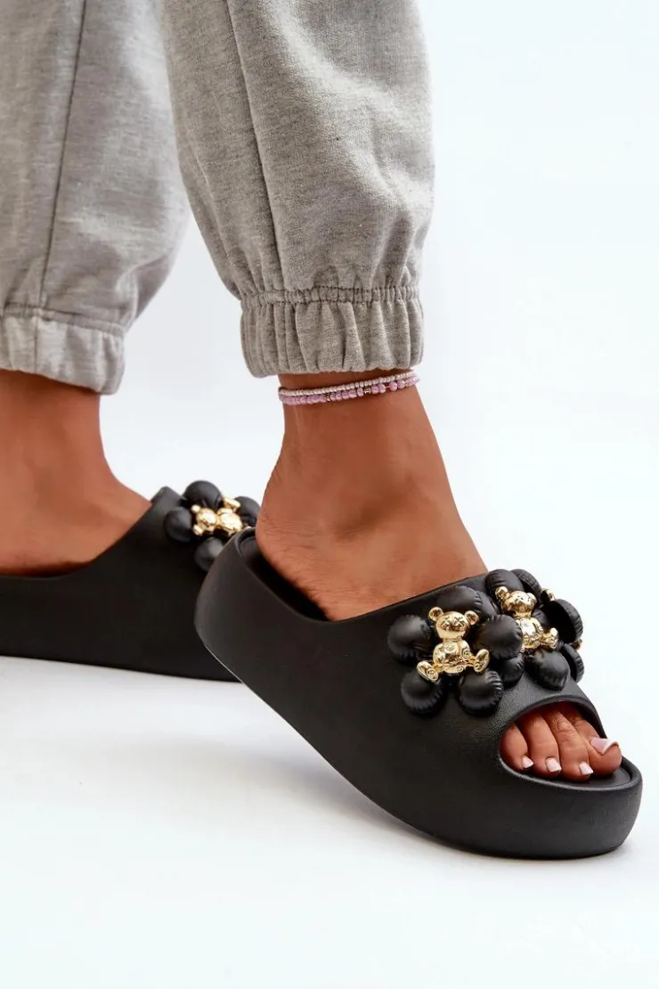 Boto Klapki Na Platformie|Klapki Damskie Klasyczne*Damskie Klapki Piankowe Z Ozdobami Na Grubej Podeszwie Czarne Bremavia Czarny