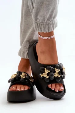 Boto Klapki Na Platformie|Klapki Damskie Klasyczne*Damskie Klapki Piankowe Z Ozdobami Na Grubej Podeszwie Czarne Bremavia Czarny