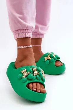 Damskie Boto Damskie Klapki Piankowe Z Ozdobami Na Grubej Podeszwie Zielone Bremavia