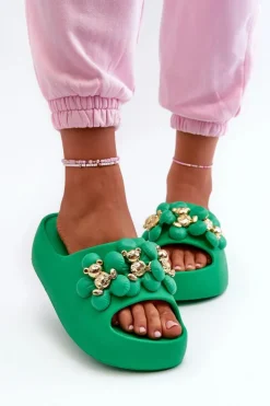 Damskie Boto Damskie Klapki Piankowe Z Ozdobami Na Grubej Podeszwie Zielone Bremavia