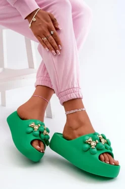 Damskie Boto Damskie Klapki Piankowe Z Ozdobami Na Grubej Podeszwie Zielone Bremavia