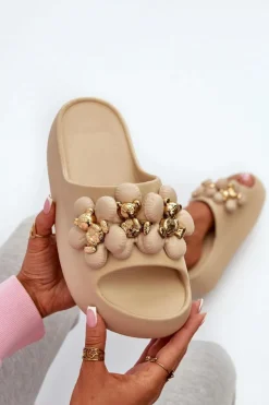 Online Boto Damskie Klapki Piankowe Z Ozdobami Na Grubej Podeszwie Ciemnobeżowe Bremavia