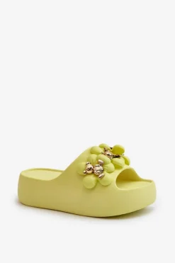 Boto Klapki Na Platformie|Klapki Damskie Klasyczne*Damskie Klapki Piankowe Z Ozdobami Na Grubej Podeszwie Limonkowe Bremavia Żółty