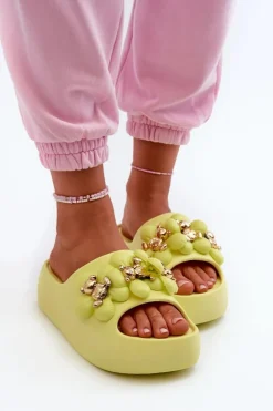 Boto Klapki Na Platformie|Klapki Damskie Klasyczne*Damskie Klapki Piankowe Z Ozdobami Na Grubej Podeszwie Limonkowe Bremavia Żółty