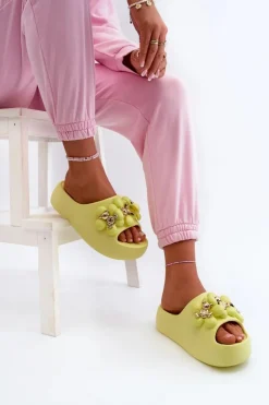 Boto Klapki Na Platformie|Klapki Damskie Klasyczne*Damskie Klapki Piankowe Z Ozdobami Na Grubej Podeszwie Limonkowe Bremavia Żółty