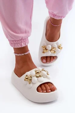 Damskie Boto Damskie Klapki Piankowe Z Ozdobami Na Grubej Podeszwie Białe Bremavia