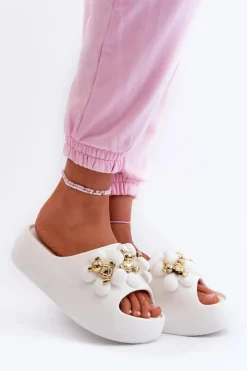 Damskie Boto Damskie Klapki Piankowe Z Ozdobami Na Grubej Podeszwie Białe Bremavia
