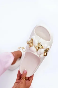 Damskie Boto Damskie Klapki Piankowe Z Ozdobami Na Grubej Podeszwie Białe Bremavia