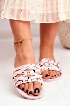 Discount Boto Damskie Klapki Różowe Gumowe Ćwieki Patty