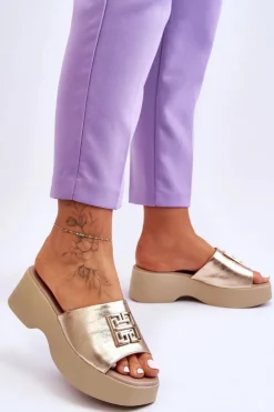 Boto Klapki Na Platformie|Klapki Damskie Klasyczne*Damskie Klapki Skórzane Na Platformie Z Ozdobą Złote Lemar Renna