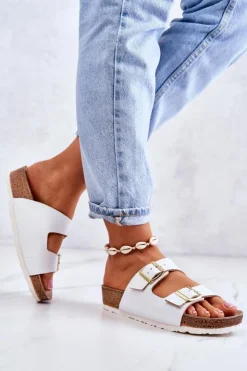 INBLU Klapki Damskie Klasyczne*Damskie Klapki Sprzączki NM000028 Białe