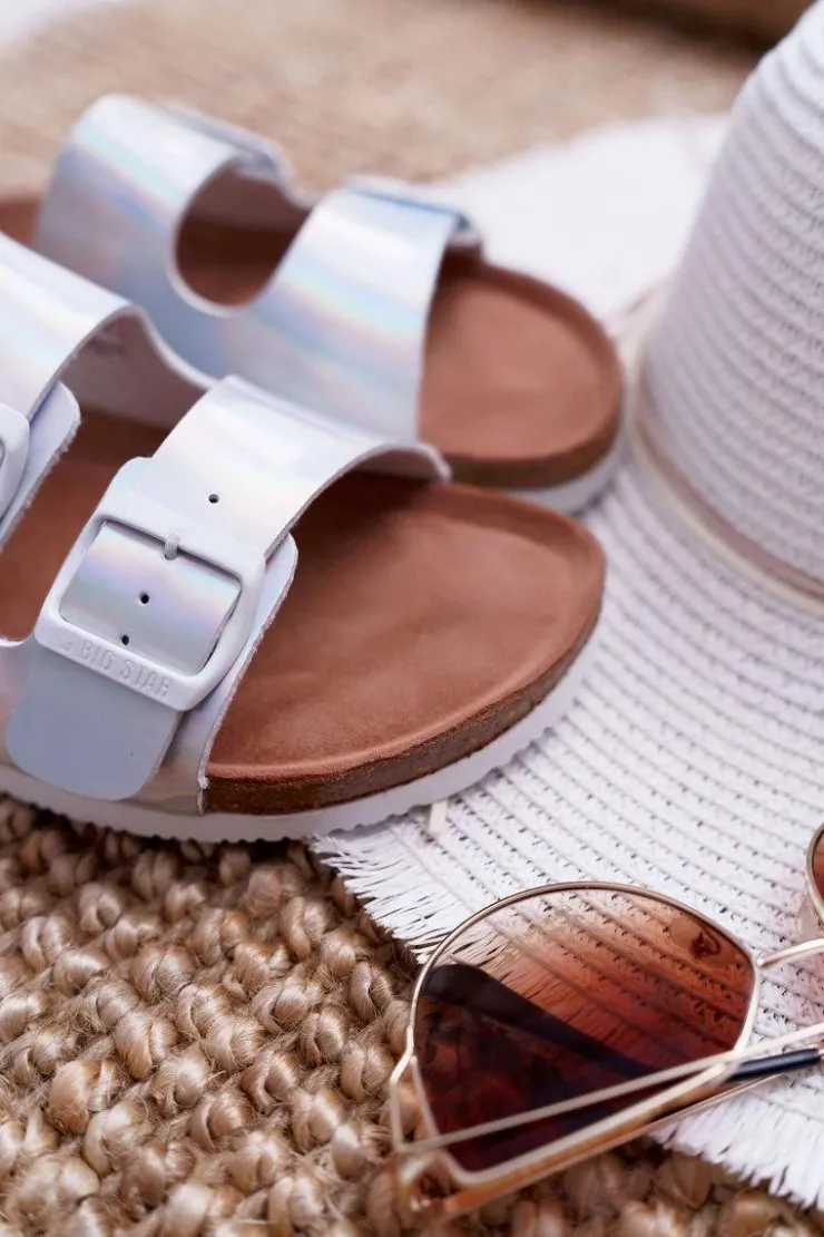 Outlet Big Star Shoes Damskie Klapki Srebrne Big Star DD274134