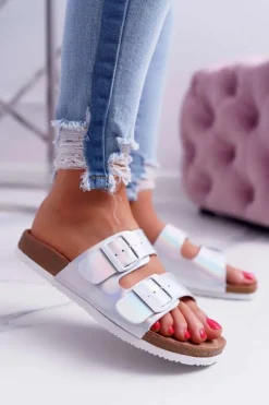 Outlet Big Star Shoes Damskie Klapki Srebrne Big Star DD274134